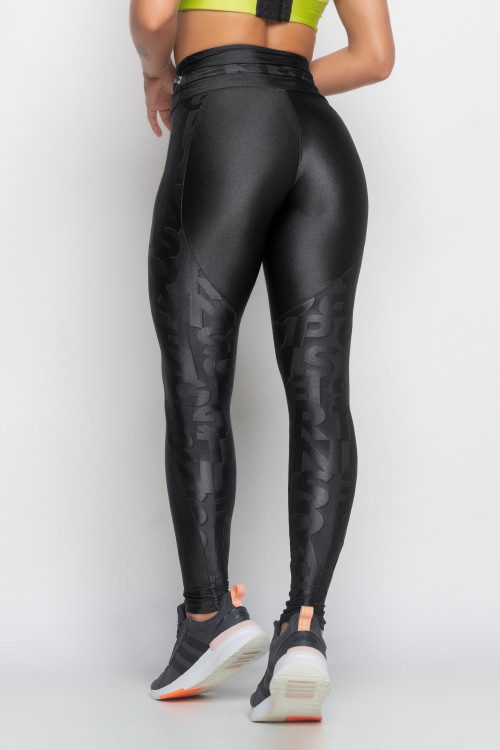 Calça Legging Preta com brilho e textura Spot