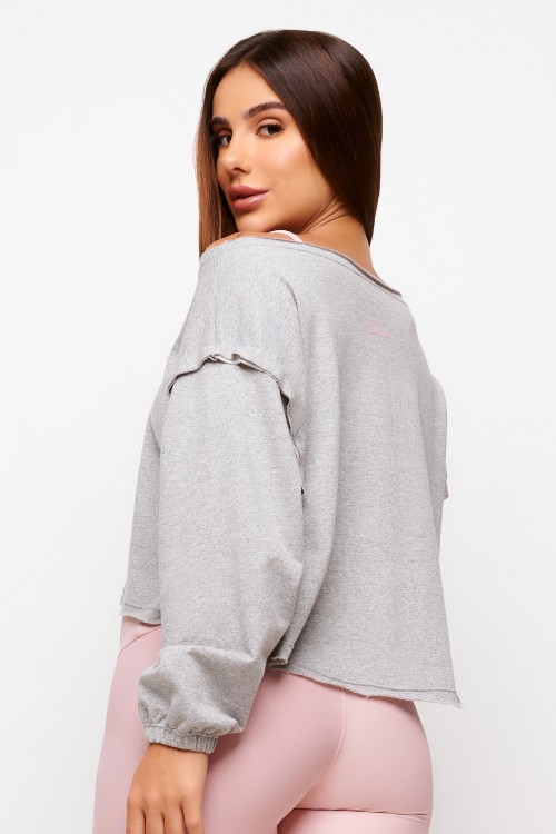 Blusa de Moletinho Cropped Mescla Oversized